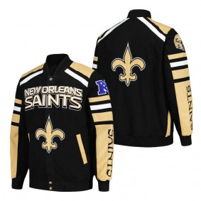 Men's New Orleans Saints G-III Sports by Carl Banks Black Power Forward Racing Full-Snap Jacket