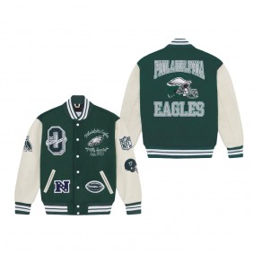 Men's Philadelphia Eagles OVO x NFL Midnight Green Full-Snap Varsity Jacket