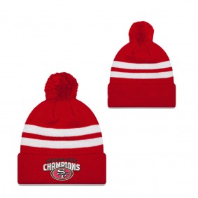Men's San Francisco 49ers Scarlet 2022 NFC West Division Champions Top Stripe Cuffed Pom Knit Hat
