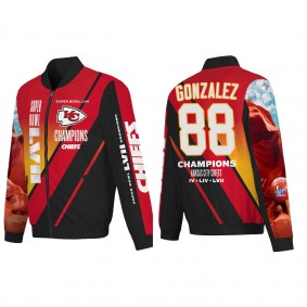 Tony Gonzalez Kansas City Chiefs Red Super Bowl LVII Champions Logo Full Zip Nylon Bomber Jacket