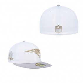 White Gray New England Patriots 50th Anniversary Gold Undervisor 59FIFTY Fitted Hat