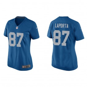 Women's Detroit Lions Sam LaPorta Blue 2023 NFL Draft Throwback Game Jersey