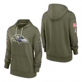 Women's Baltimore Ravens Olive 2022 Salute To Service Performance Pullover Hoodie