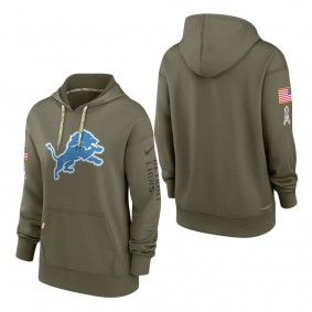 Women's Detroit Lions Olive 2022 Salute To Service Performance Pullover Hoodie