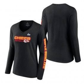 Women's Kansas City Chiefs Fanatics Branded Black Super Bowl LVII Star Trail Long Sleeve V-Neck T-Shirt