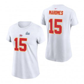 Women's Kansas City Chiefs Patrick Mahomes Nike White Super Bowl LVII Name & Number T-Shirt