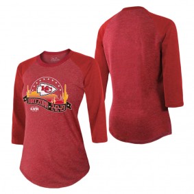 Women's Kansas City Chiefs Majestic Threads Red Super Bowl LVII Desert Tri-Blend Raglan 3 4 Sleeve T-Shirt