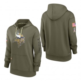 Women's Minnesota Vikings Olive 2022 Salute To Service Performance Pullover Hoodie