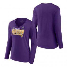 Women's Minnesota Vikings Purple 2022 NFC North Division Champions Divide & Conquer Long Sleeve V-Neck T-Shirt