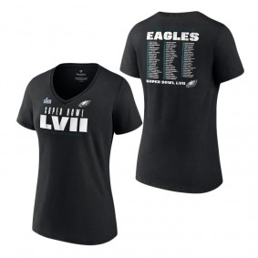 Women's Philadelphia Eagles Fanatics Branded Black Super Bowl LVII Varsity Roster V-Neck T-Shirt