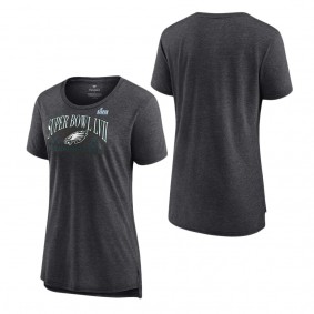 Women's Philadelphia Eagles Fanatics Branded Heather Charcoal Super Bowl LVII Strategy Tri-Blend T-Shirt