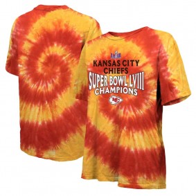 Women's Kansas City Chiefs Red Gold Super Bowl LVIII Champions Oversized Tie-Dye T-Shirt