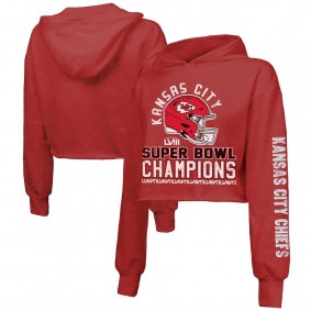 Women's Kansas City Chiefs Red Super Bowl LVIII Champions Head Count Hit Tri-Blend Cropped Hoodie