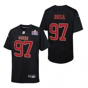Youth San Francisco 49ers Nick Bosa Black Super Bowl LVIII Patch Carbon Fashion Game Jersey