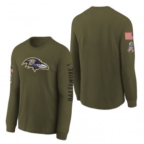 Youth Baltimore Ravens Olive 2022 Salute To Service Team Logo Long Sleeve T-Shirt