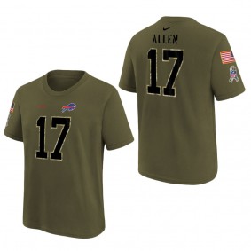 Youth Buffalo Bills Josh Allen Olive 2022 Salute To Service Name & Number T-Shirt