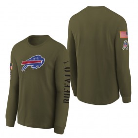 Youth Buffalo Bills Olive 2022 Salute To Service Team Logo Long Sleeve T-Shirt