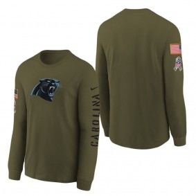 Youth Carolina Panthers Olive 2022 Salute To Service Team Logo Long Sleeve T-Shirt
