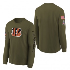 Youth Cincinnati Bengals Olive 2022 Salute To Service Team Logo Long Sleeve T-Shirt