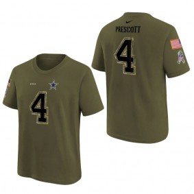 Youth Dallas Cowboys Dak Prescott Olive 2022 Salute To Service Name & Number T-Shirt