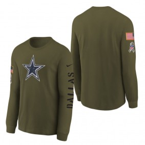 Youth Dallas Cowboys Olive 2022 Salute To Service Team Logo Long Sleeve T-Shirt