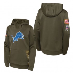 Youth Detroit Lions Olive 2022 Salute To Service Performance Pullover Hoodie