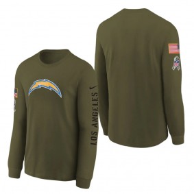 Youth Los Angeles Chargers Olive 2022 Salute To Service Team Logo Long Sleeve T-Shirt