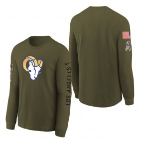 Youth Los Angeles Rams Olive 2022 Salute To Service Team Logo Long Sleeve T-Shirt