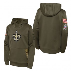 Youth New Orleans Saints Olive 2022 Salute To Service Performance Pullover Hoodie