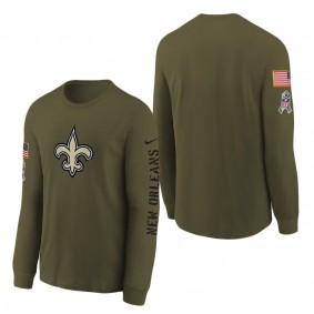 Youth New Orleans Saints Olive 2022 Salute To Service Team Logo Long Sleeve T-Shirt