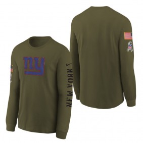 Youth New York Giants Olive 2022 Salute To Service Team Logo Long Sleeve T-Shirt