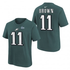 Youth Philadelphia Eagles A.J. Brown Nike Midnight Green Super Bowl LVII Name & Number T-Shirt