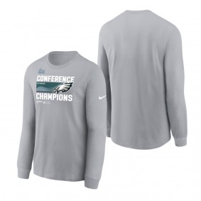 Youth Philadelphia Eagles Nike Gray 2022 NFC Champions Locker Room Trophy Collection Long Sleeve T-Shirt