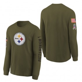 Youth Pittsburgh Steelers Olive 2022 Salute To Service Team Logo Long Sleeve T-Shirt
