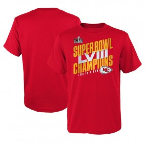 Youth Kansas City Chiefs Red Super Bowl LVIII Champions Iconic Victory T-Shirt